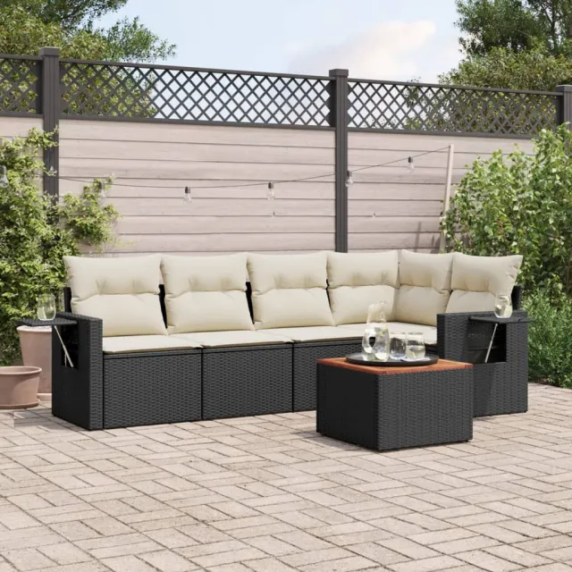vidaXL 6-delige Loungeset met kussens poly rattan zwart, foto 2