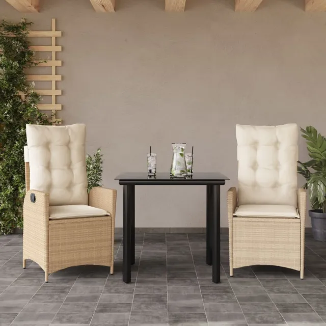vidaXL 3-delige Tuinset met kussens poly rattan beige, foto 2
