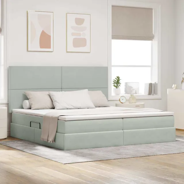 vidaXL Opslag bed met matras Lichtgrijs 200 x 200 cm Fluweel