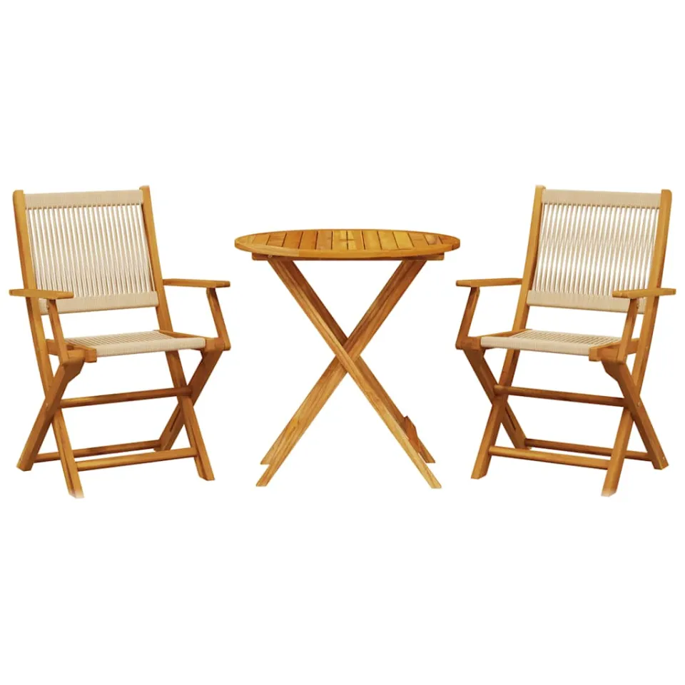 vidaXL 3-delige Bistroset polypropeen en massief hout beige