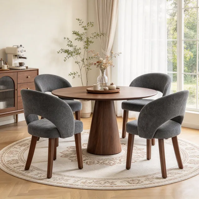 Puluomis Eetkamerstoelen - Set Van 4 - Chenille stof - Massief houten poten - Grijs