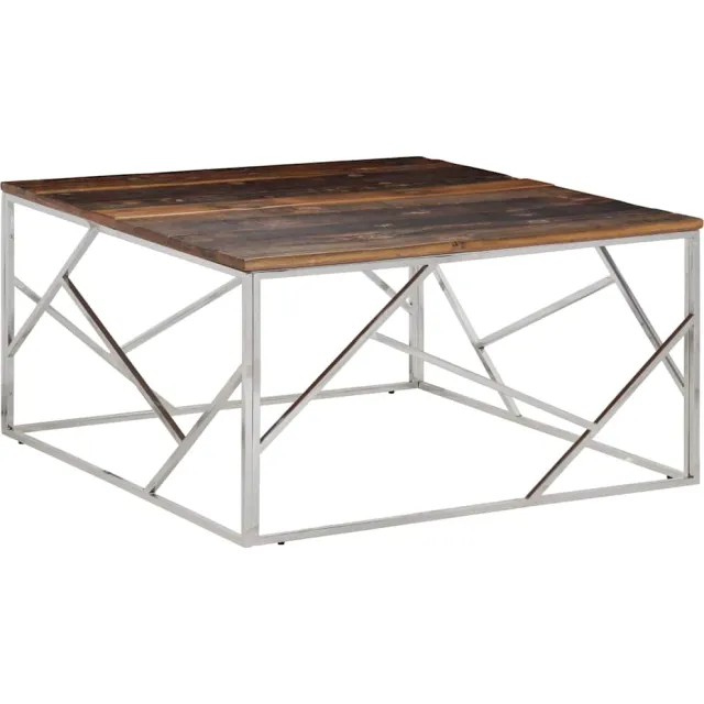 vidaXL Salontafel roestvrij staal en massief bielshout zilverkleurig, foto 2