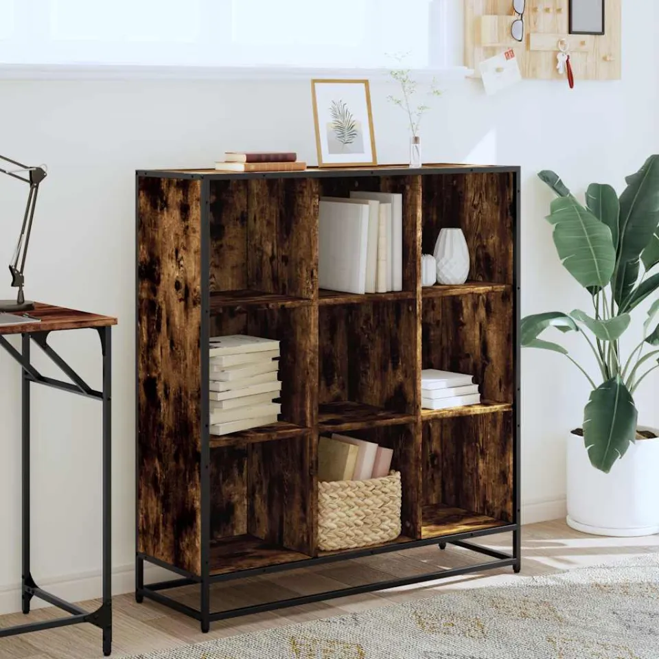 vidaXL Boekenkast 97,5x33x107,5 cm hout en metaal gerookt eikenkleurig, foto 2