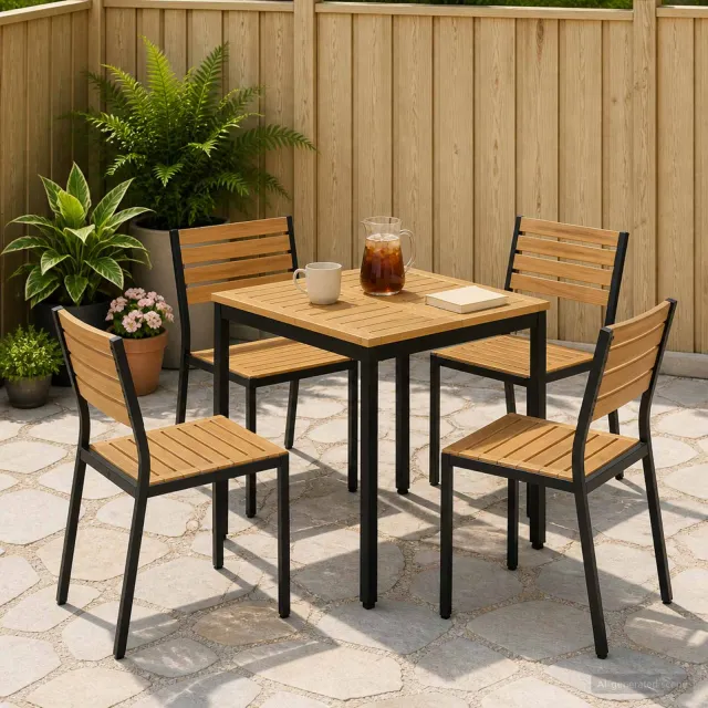 vidaXL Tuindiner tafel NAARDEN Whitewash en zwart 60 x 60,5 x 75 cm, foto 2