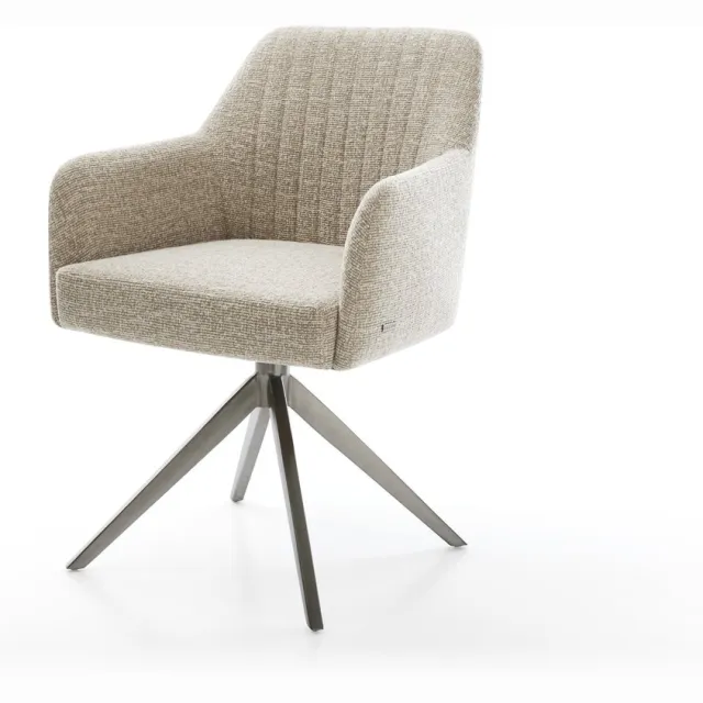DELIFE Eetkamerstoel Greg-Flex kruisframe breed grafiet geweven stof beige 360° draaibaar rocker-functie pocketveer kern