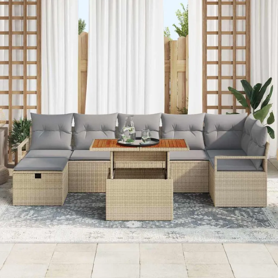 vidaXL Tuinbankenset 8 st Beige poly rattan, foto 3
