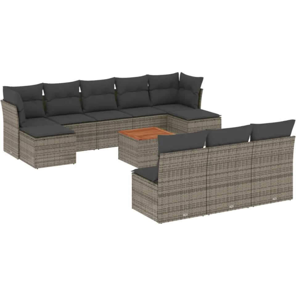 vidaXL 11-delige Loungeset met kussens poly rattan grijs, foto 3
