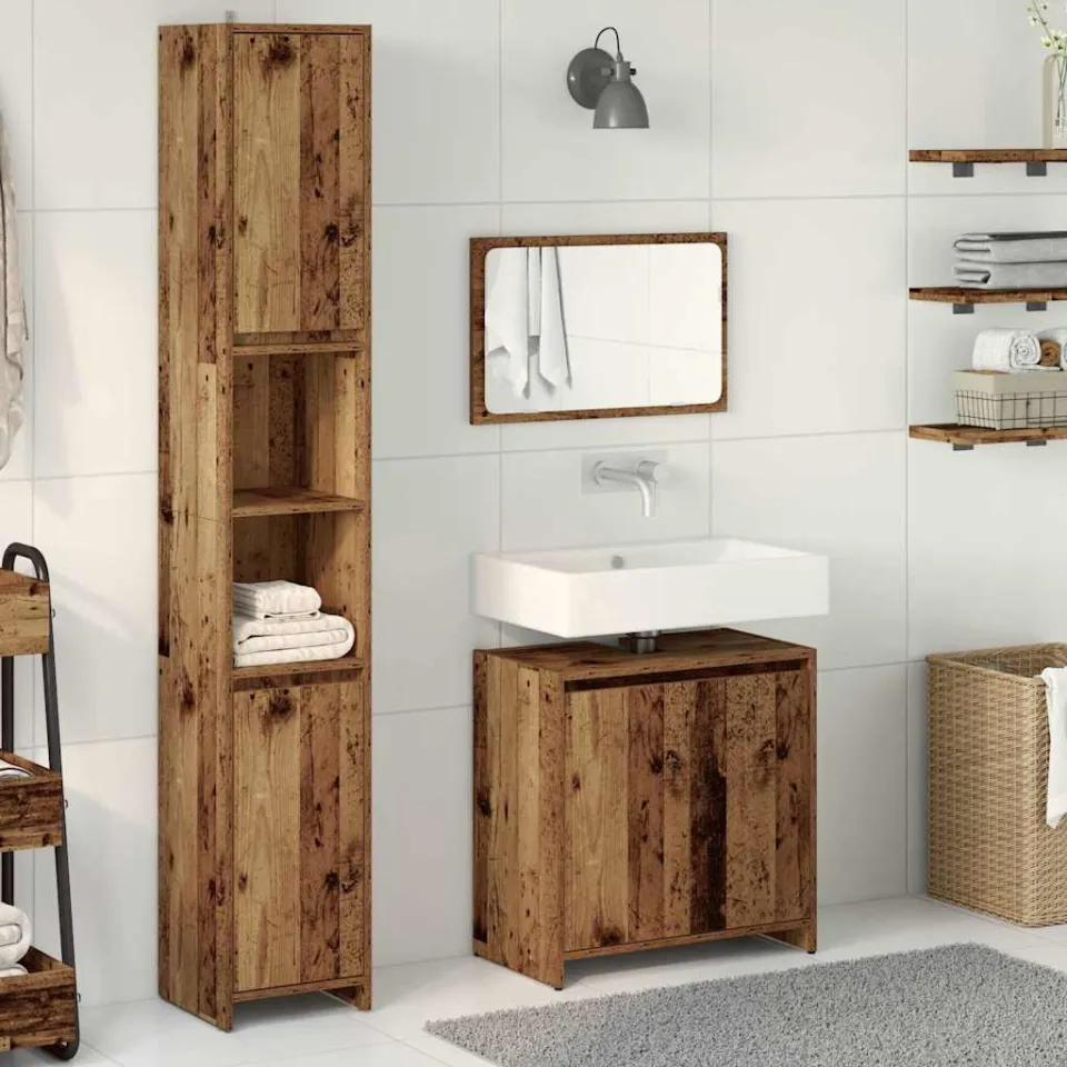 vidaXL 3-delige Badkamermeubelset bewerkt hout oud houtkleurig bruin, foto 2