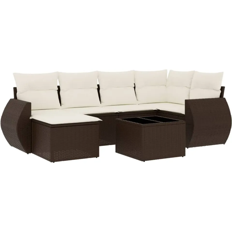 vidaXL 7-delige Loungeset met kussens poly rattan bruin, foto 3