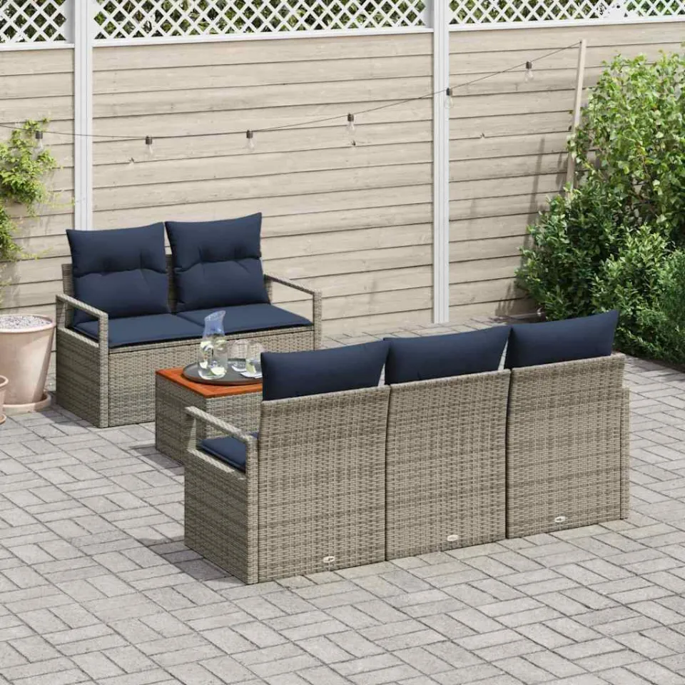 vidaXL Tuinbankenset 6 st Grijs poly rattan, foto 3