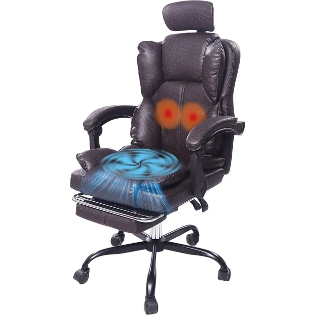 GOTAGEE Ergonomische Gaming-Stoel – Met Ventilator, Luchtkoeler & Koeling, Geventileerde Zitting, Ligfunctie, Massage, Verstelbare Directiestoel,Bruin