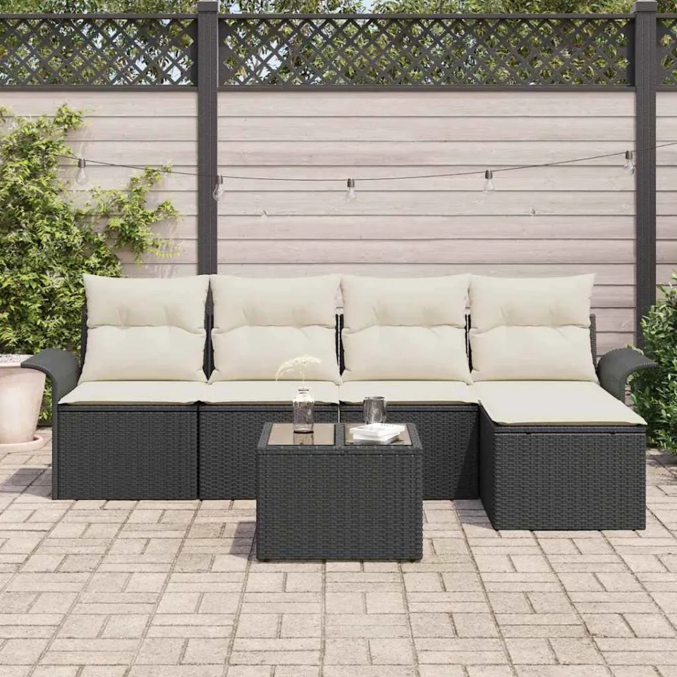 vidaXL Buitensofa 6 st Zwart poly rattan, foto 3