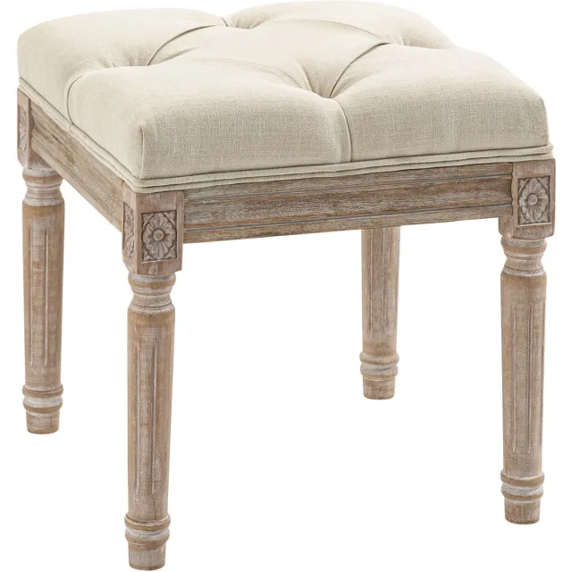 Homcom Voetenbank - Stof met linnenlook (100% polyester) - 40 x 40 x 43 cm - Beige Natuurlijk hout