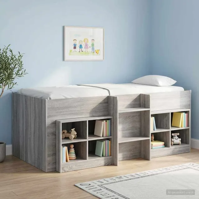 vidaXL Kinder Hoogslaper Grijs Sonoma 90 x 200 cm Bewerkt hout