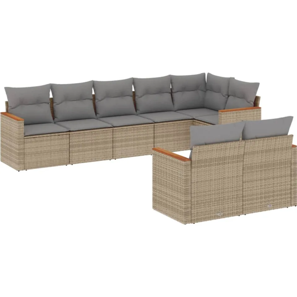 vidaXL 8-delige Loungeset met kussens poly rattan beige, foto 3