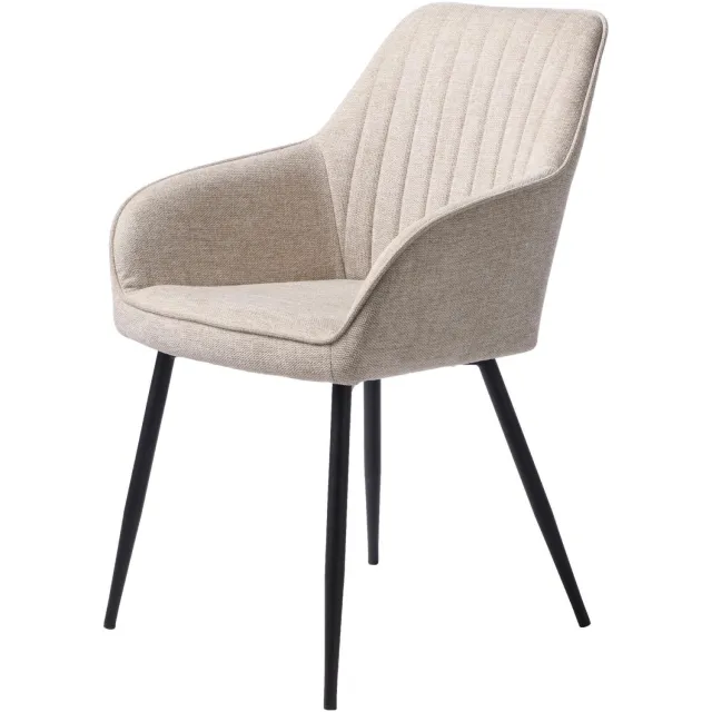 Nest of Nora Set van 2 - Nest of Nora Eetkamerstoelen Zane met armleuning - Stof met zwarte metalen poten - Zand Beige
