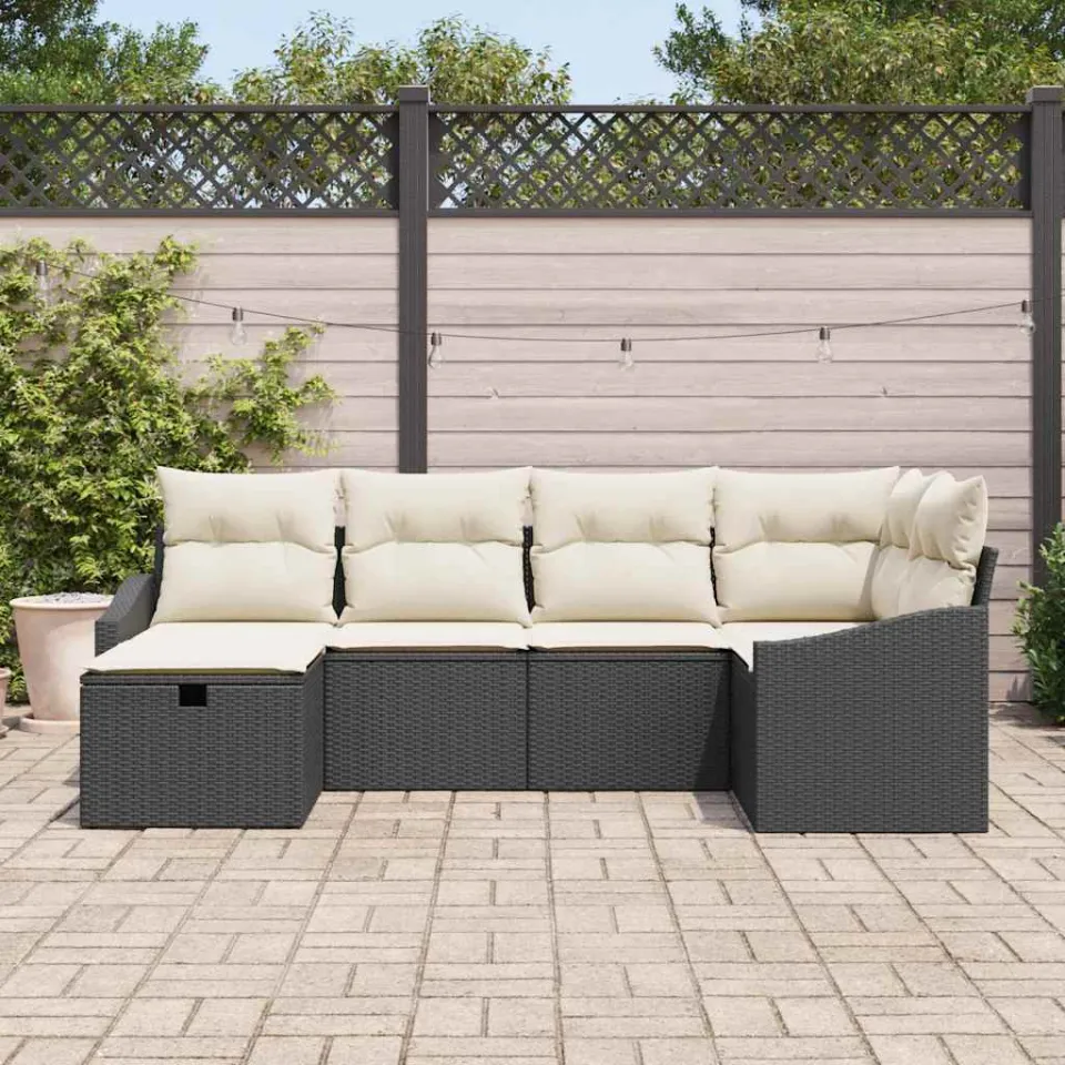 vidaXL Bankstel 6 st Zwart en Crème poly rattan, foto 3