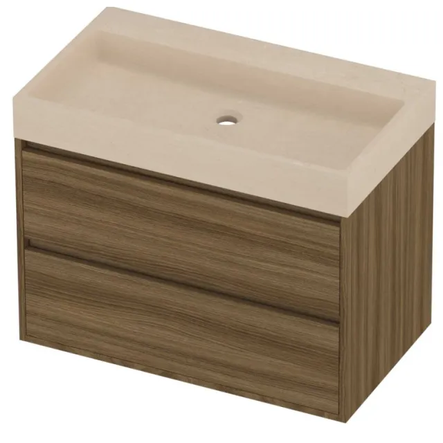 Proline Evoli Badmeubelset Hardsteen Loft 80x46x62 cm Sand Stone Caramel Walnut Houtlook