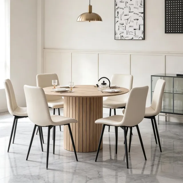 MODFU Eettafel - Rond - Modern - Hout - Lichtbruin - 120 Cm - 4-6 Personen
