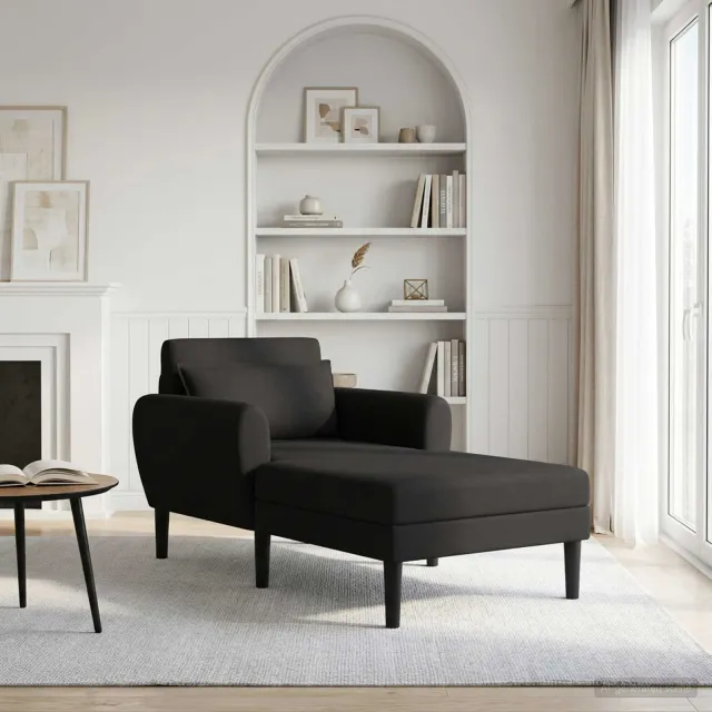 vidaXL Chaise longue Zwart Grof geweven fluweel