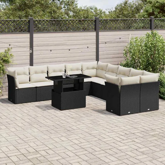 vidaXL 11-delige Loungeset met kussens poly rattan zwart, foto 2