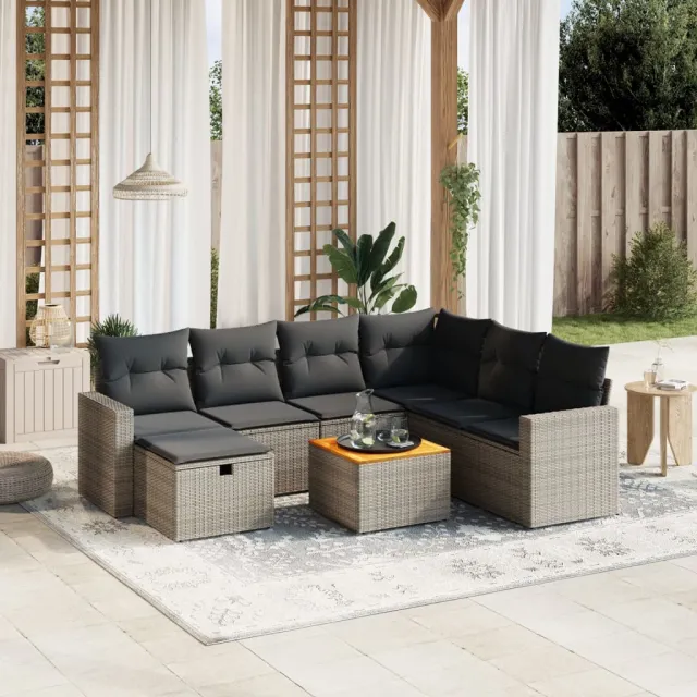 vidaXL 8-delige Loungeset met kussens poly rattan grijs, foto 2