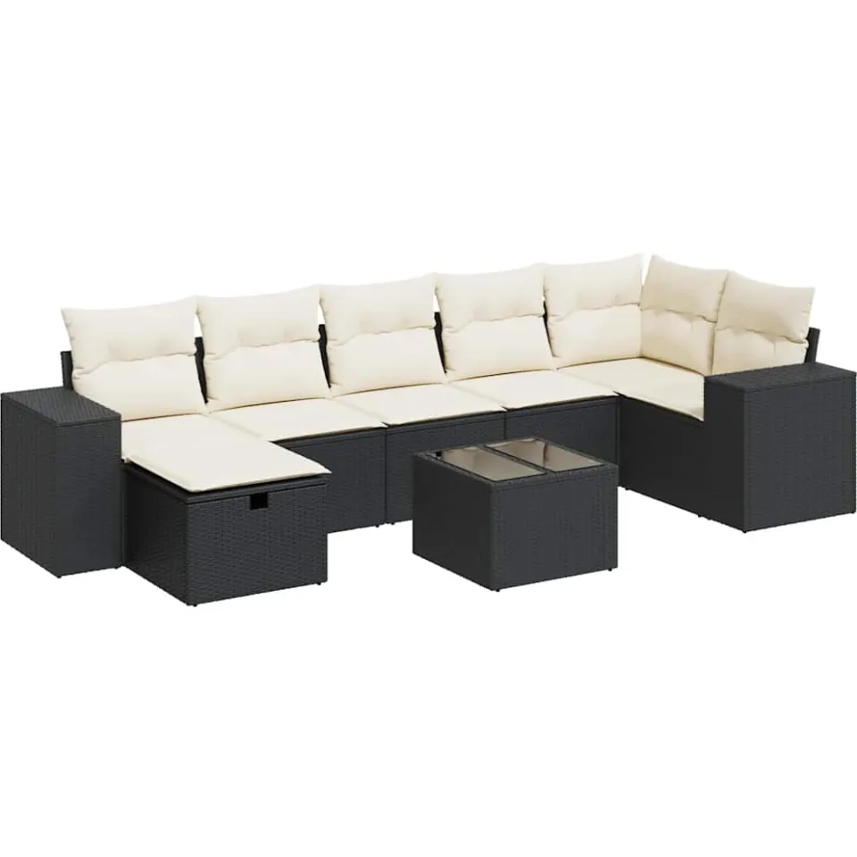 vidaXL 8-delige Loungeset met kussens poly rattan zwart, foto 3