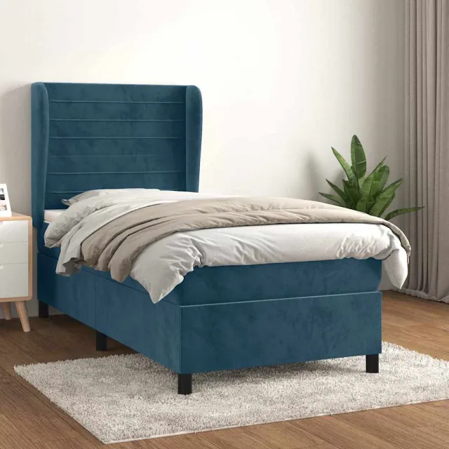 vidaXL Boxspring met matras fluweel donkerblauw 90x190 cm blauw