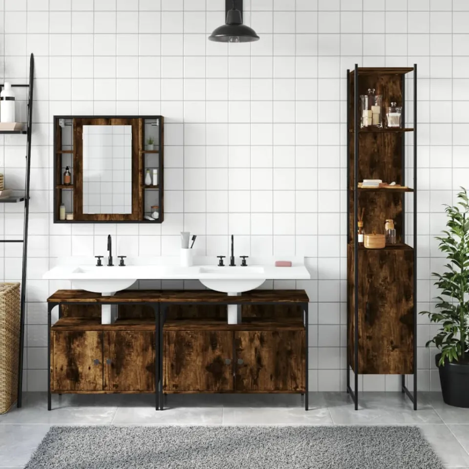 vidaXL 4-delige Badkamermeubelset bewerkt hout gerookt eikenkleurig, foto 2