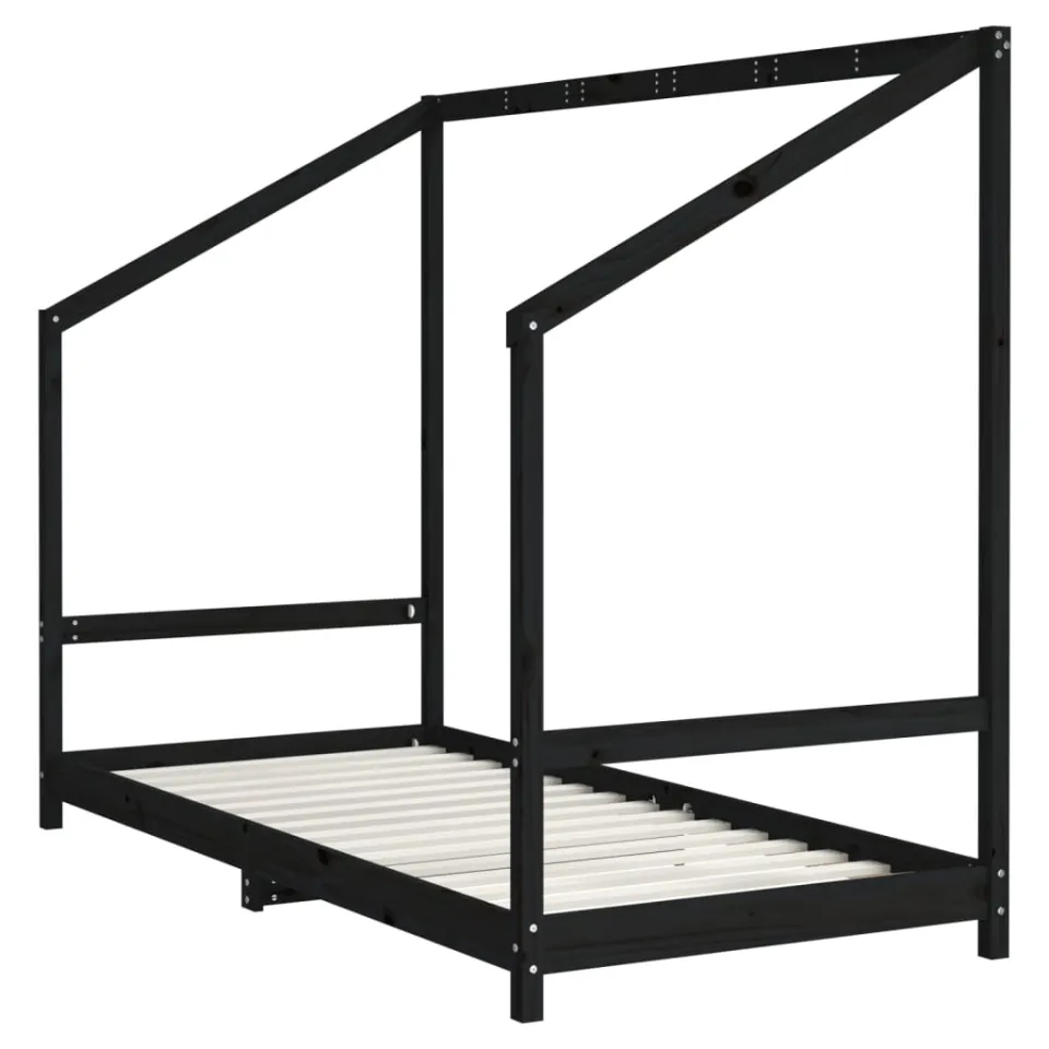 vidaXL Kinderbedframe 2x(90x190) cm massief grenenhout zwart, foto 3