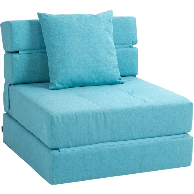 Homona Slaapfauteuil - Uitklapbaar tot bed - Met schuimvulling - Inclusief kussen met afneembare hoes - 70 x 70 x 61 cm - Blauw Lichtblauw
