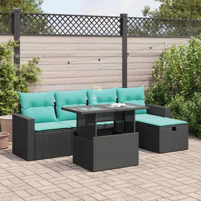 vidaXL 6-delige Loungeset met kussens poly rattan acacia grijs, foto 2
