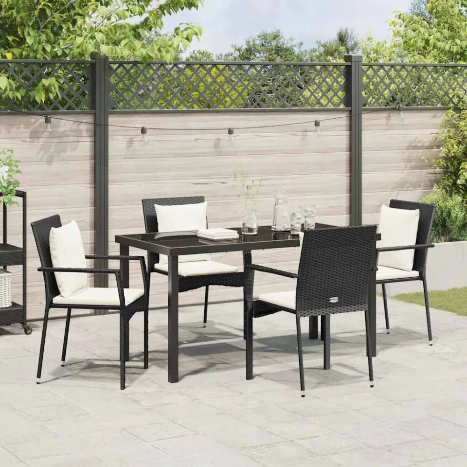 vidaXL Tuin eettafelset 5 st Zwart poly rattan, foto 3