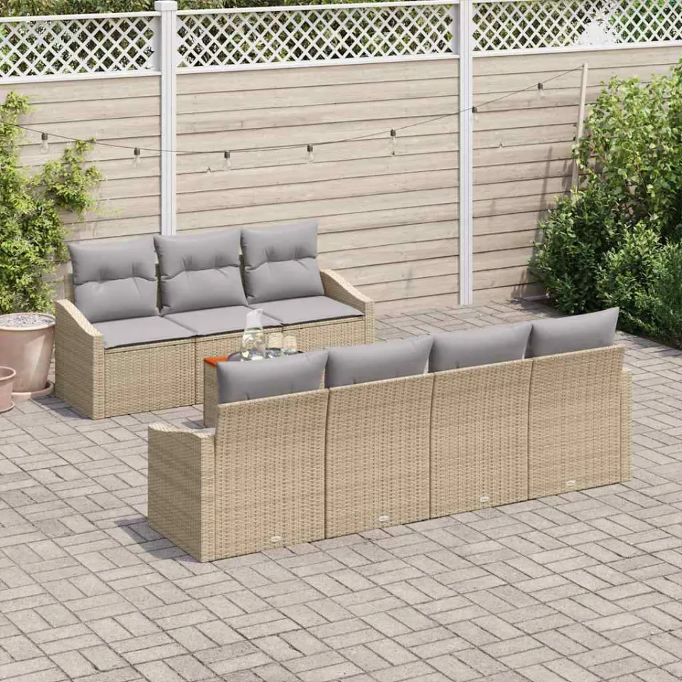vidaXL Tuinbankenset 8 st Beige en Licht Grijs poly rattan, foto 3