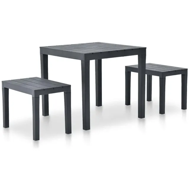 vidaXL Tuintafel met 2 banken kunststof antraciet, foto 2