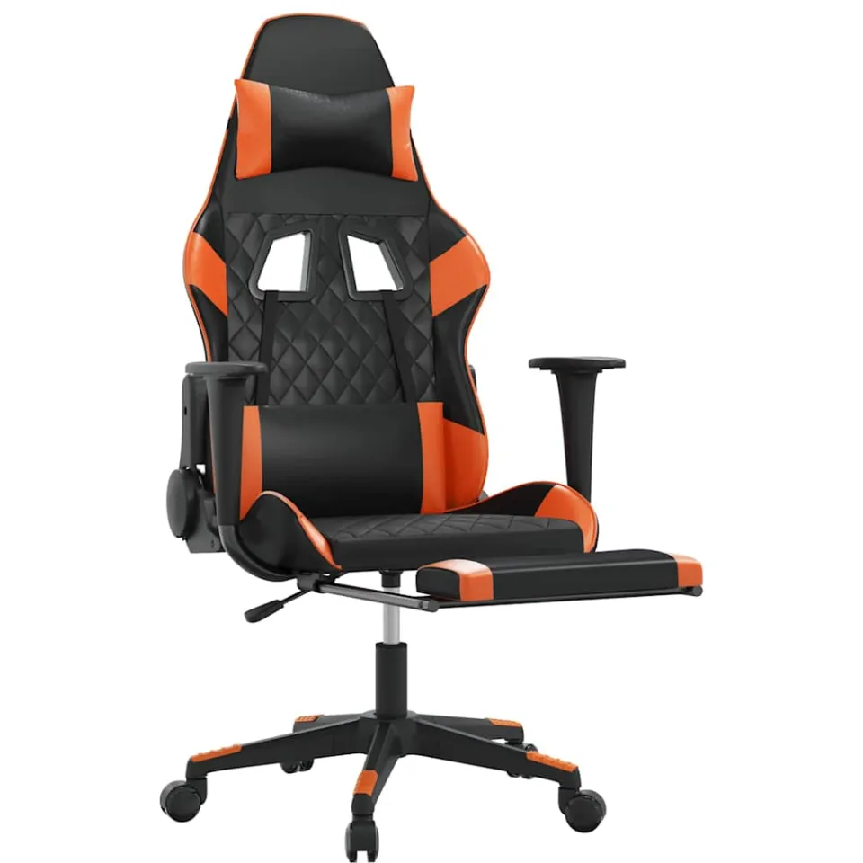 vidaXL Massage gamestoel met voetensteun kunstleer zwart en oranje