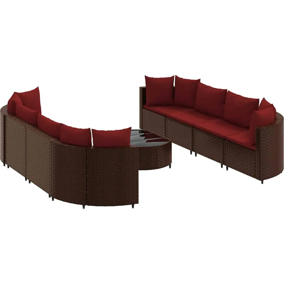 vidaXL 9-delige Loungeset met kussens poly rattan bruin, foto 3
