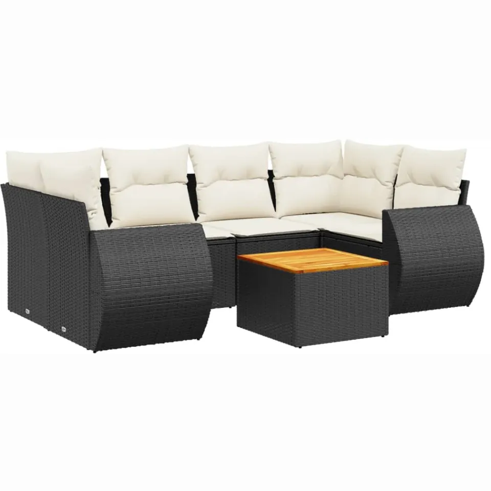 vidaXL 7-delige Loungeset met kussens poly rattan zwart, foto 3