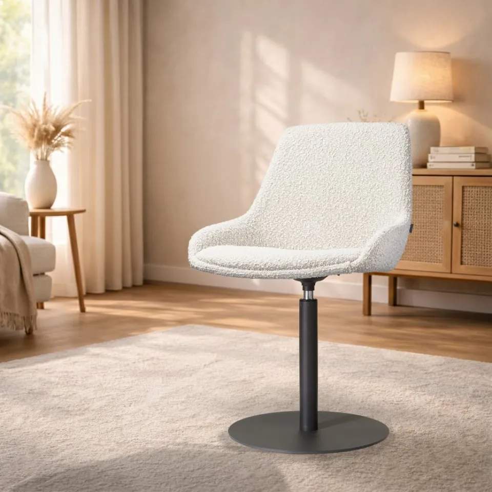Nolon Niva-Isa draaibare tulp eetkamerstoel bouclé beige - mat zwart onderstel, foto 2