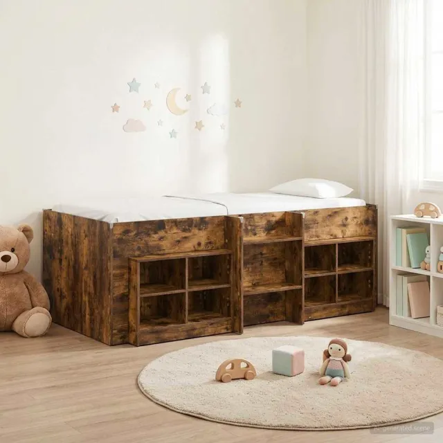 vidaXL Loft Bed Frame met Kast 3 st Gerookt eiken Bewerkt hout