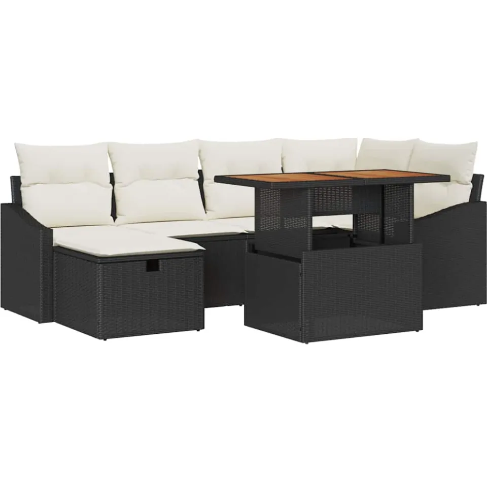 vidaXL Tuin Sofa Set 7 st Zwart poly rattan