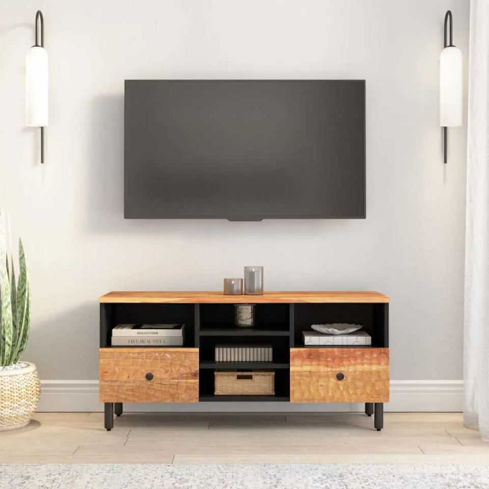 vidaXL Tv-meubel 100x33x46 cm massief acaciahout bruin, foto 3