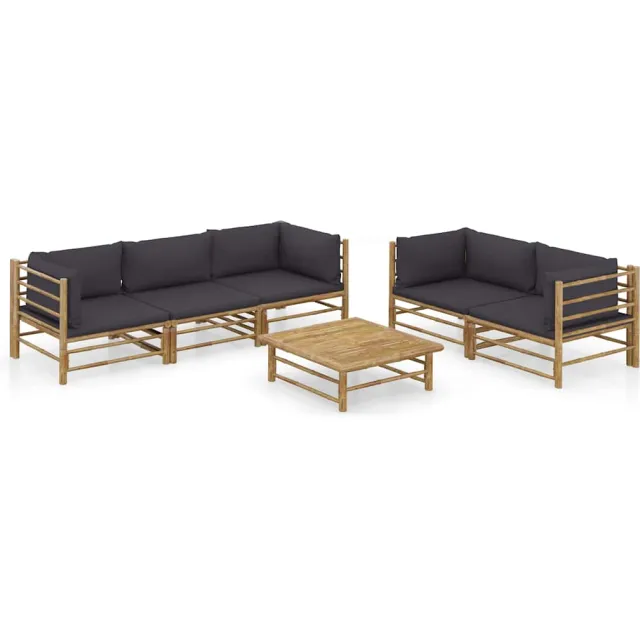 vidaXL 6-delige Loungeset met donkergrijze kussens bamboe Grijs