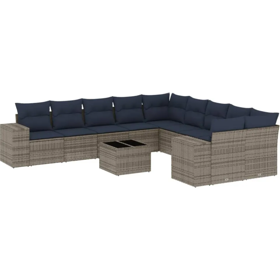 vidaXL 11-delige tuinbankset met kussens, grijs polyrotan, foto 3