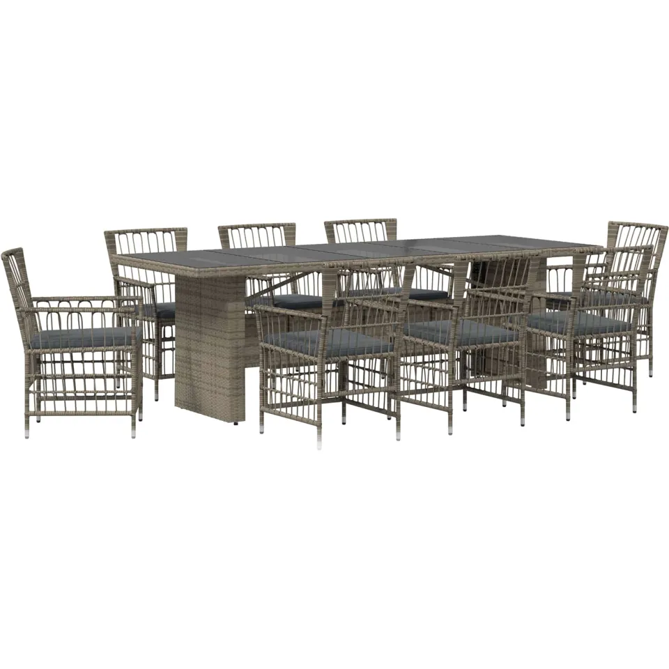 vidaXL Buiten eettafelset 9 st Grijs poly rattan, foto 3
