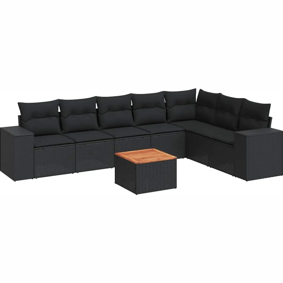 vidaXL 8-delige Loungeset met kussens poly rattan zwart
