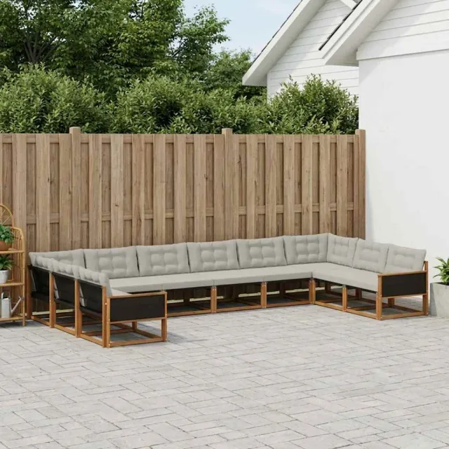 vidaXL Buiten bankenset 10 st 10-zits Naturel en lichtgrijs Bruin