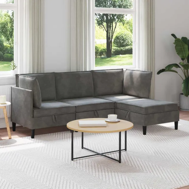 vidaXL Woonkamer Meubelset 4 st 210 x 70 x 82 cm Donkergrijs Fluweel