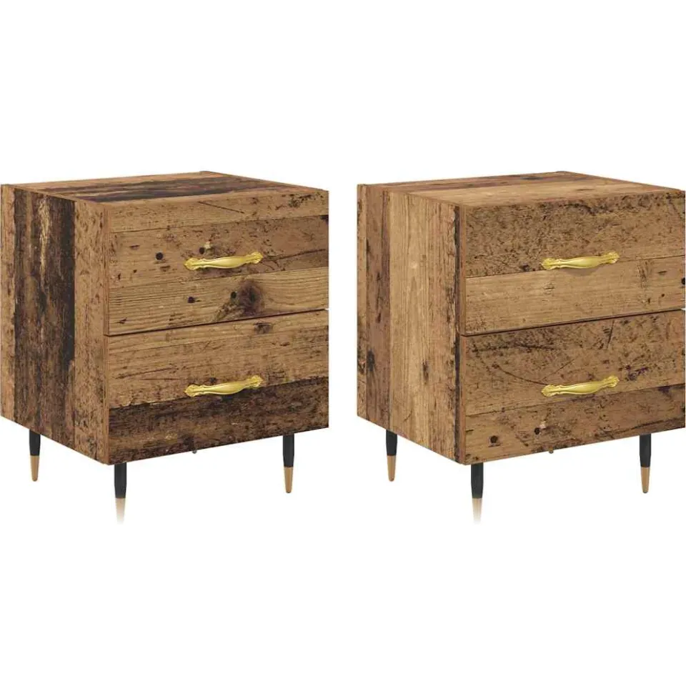 vidaXL Nachtkastje 2 st Oudhout 40 x 35 x 47,5 cm Bewerkt hout bruin, foto 3