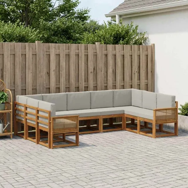 vidaXL Buiten bankenset 9 st 9-zits Naturel en lichtgrijs